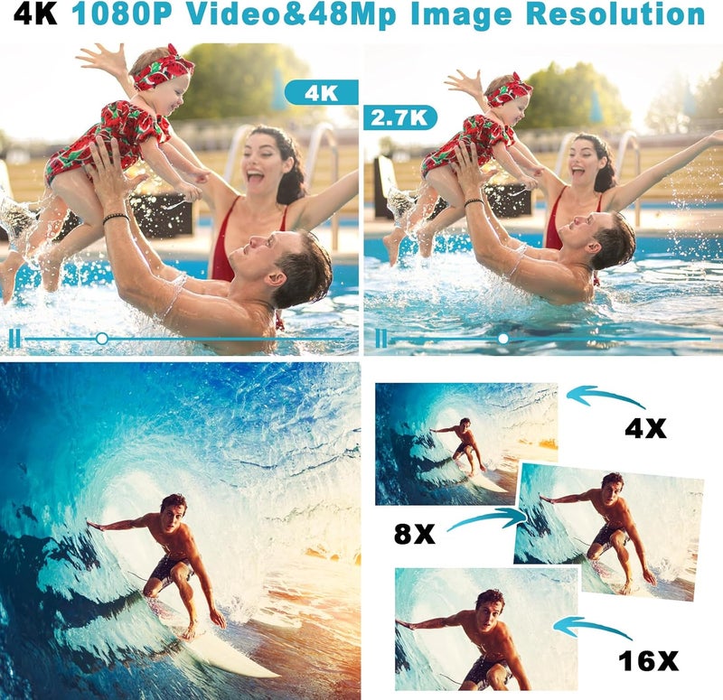 Focusify Waterproof Digital Camera, Underwater Camera with 32GB Card(Installed), 4K FHD 48MP Dual-Screen Selfie Under Water Camera for Photography, 10FT Waterproof Camera for Snorkeling, Surfing, Rafting - Image 2